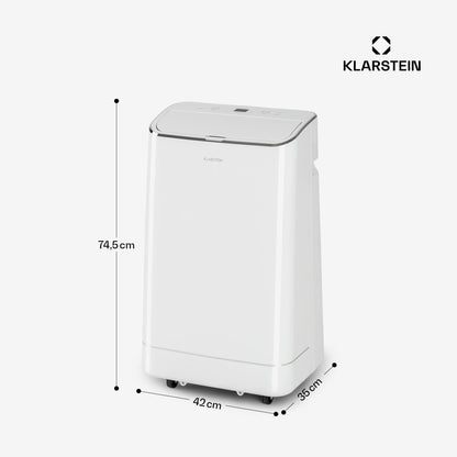 Klarstein Aire Acondicionado 3 em 1, Climatizador de Ar 1200BTU Evaporativo de Ar, Silencioso, Pinguino Modo Noturno com Humidificador e Ventilador, Aparelho com Refrigerador de Ar para Casa