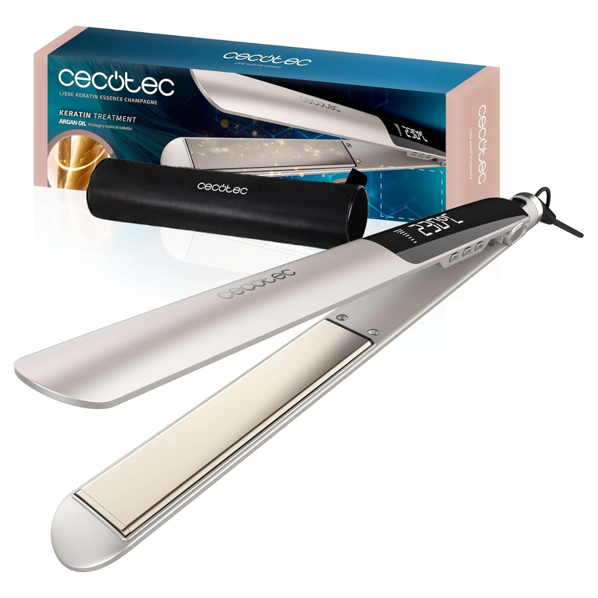 Plancha de Pelo Profesional con Keratina y Aceite de Argán – Temperatura Ajustable 130-230 ºC con Revestimiento Cerámico