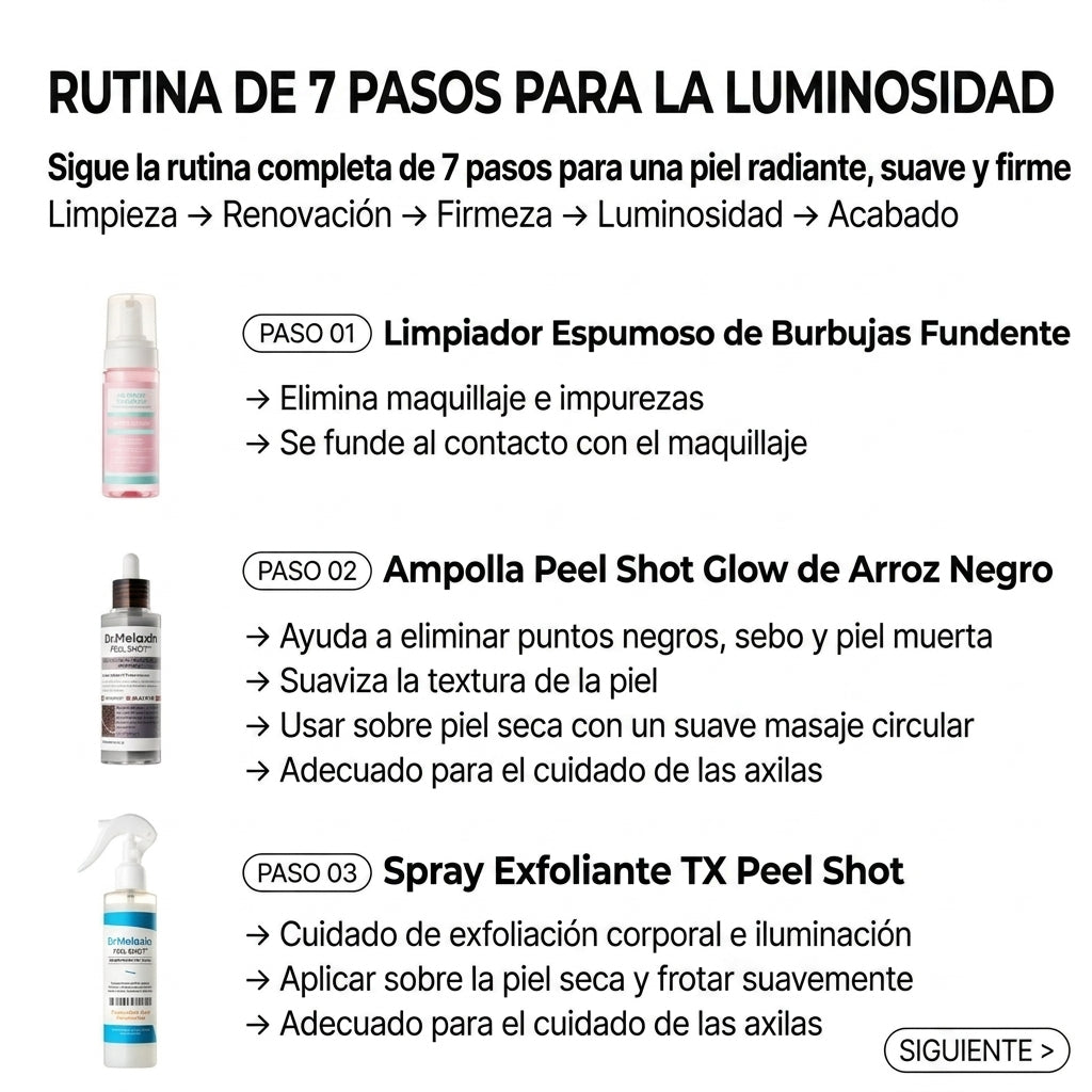 Set de Rutina Facial Iluminadora 7 Pasos – Luminosidad, Suavidad y Efecto Glass Skin